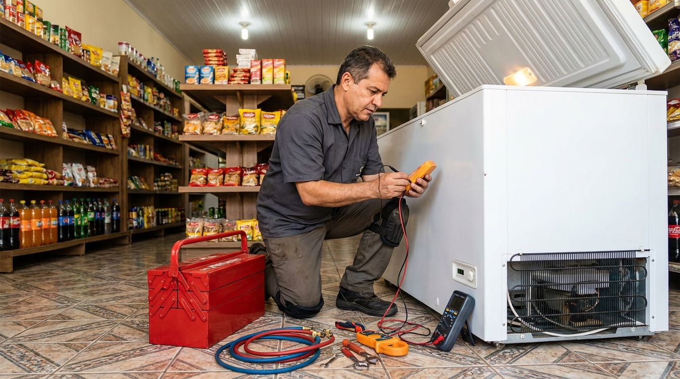 Recarga de gás refrigerante em freezer em atendimento em Anápolis‑GO