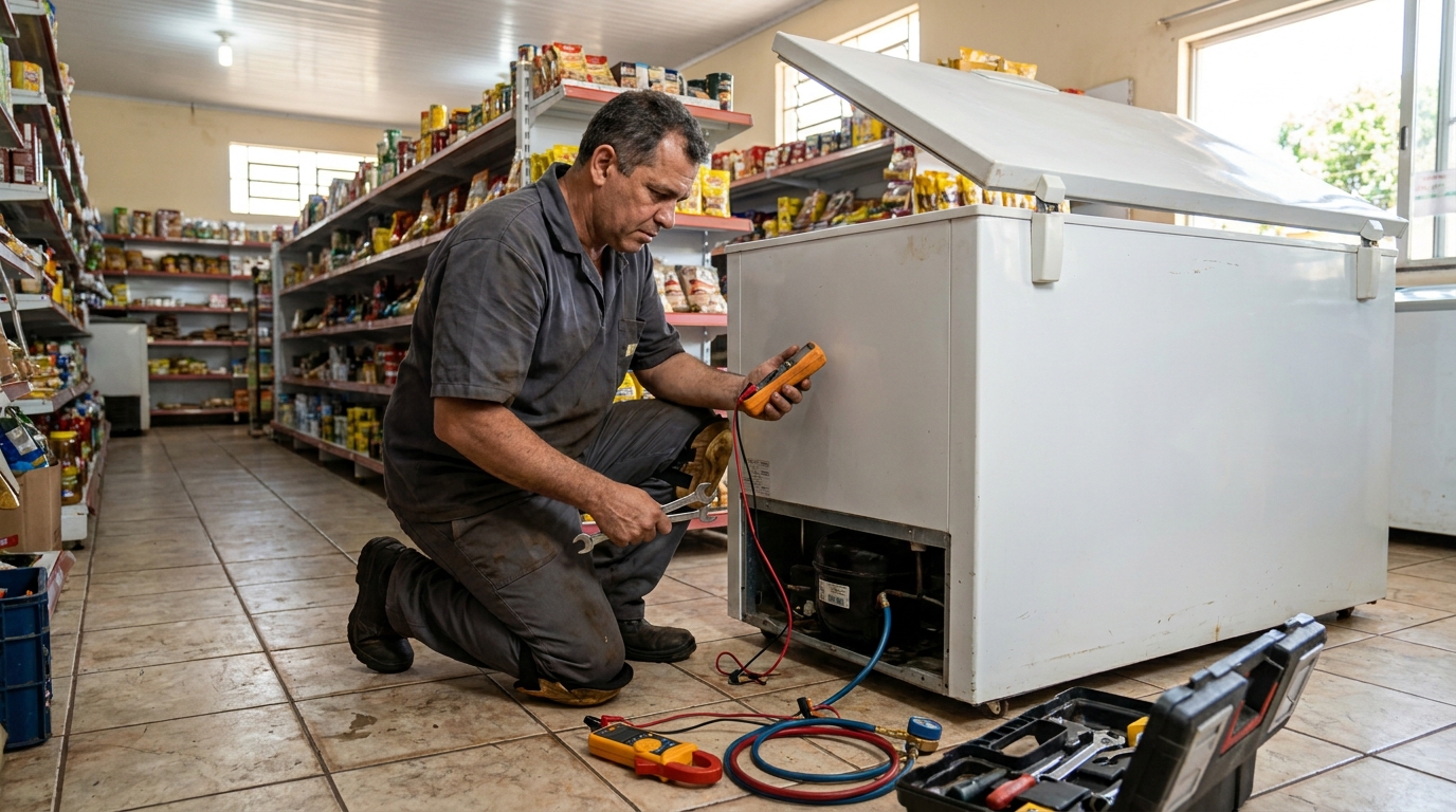 Troca de termostato de freezer em atendimento técnico em Anápolis‑GO